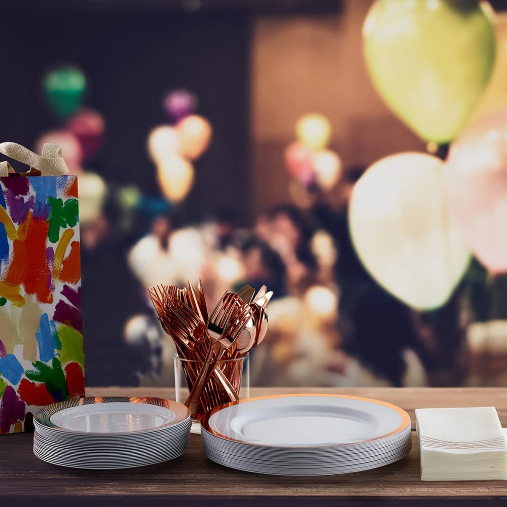 Elegant White and Silver Rimmed Disposable Party Set
