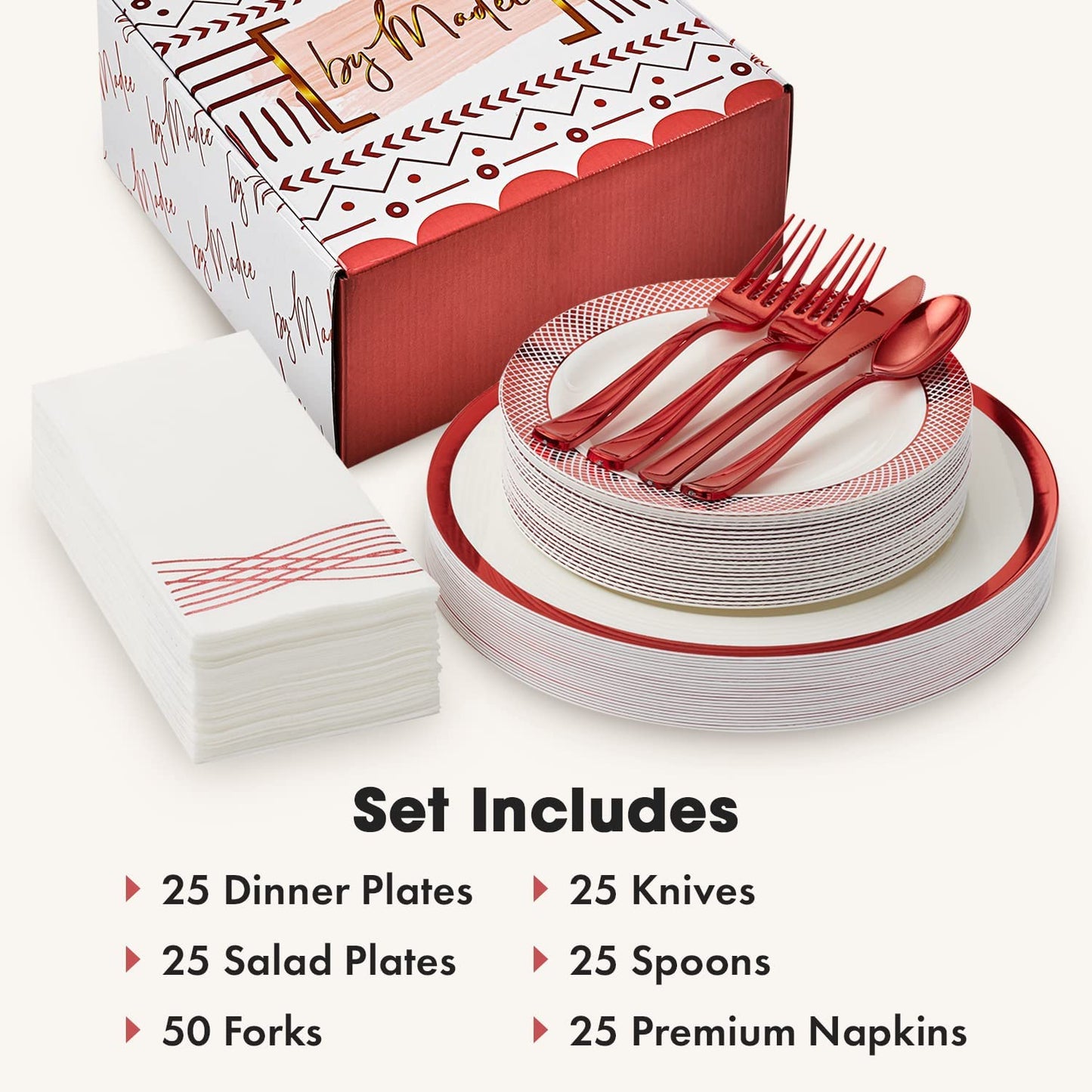 White and Red Disposable Dinnerware Set
