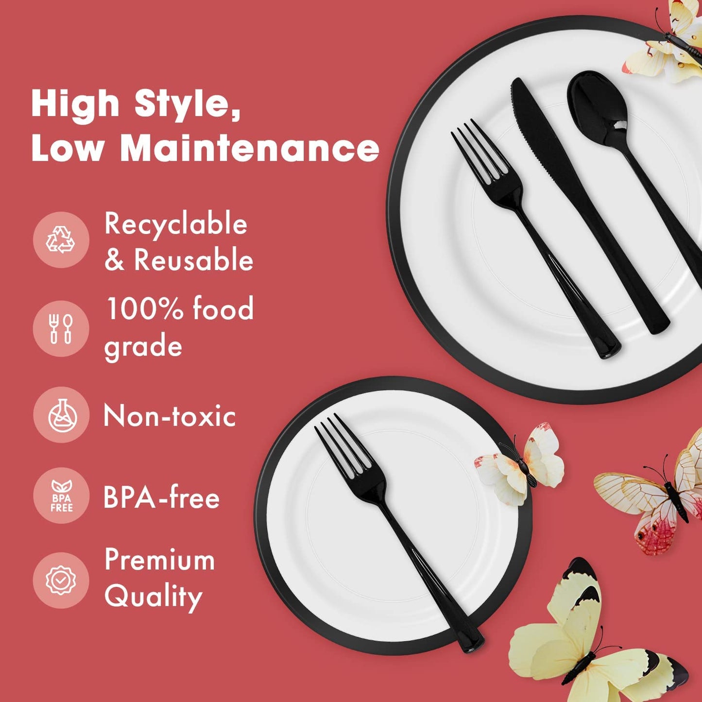 Transparant Clear Black Disposable Dinnerware Set