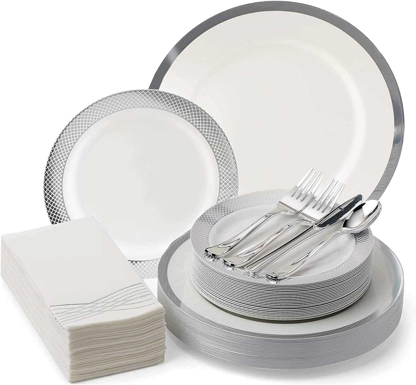 White and Red Disposable Dinnerware Set
