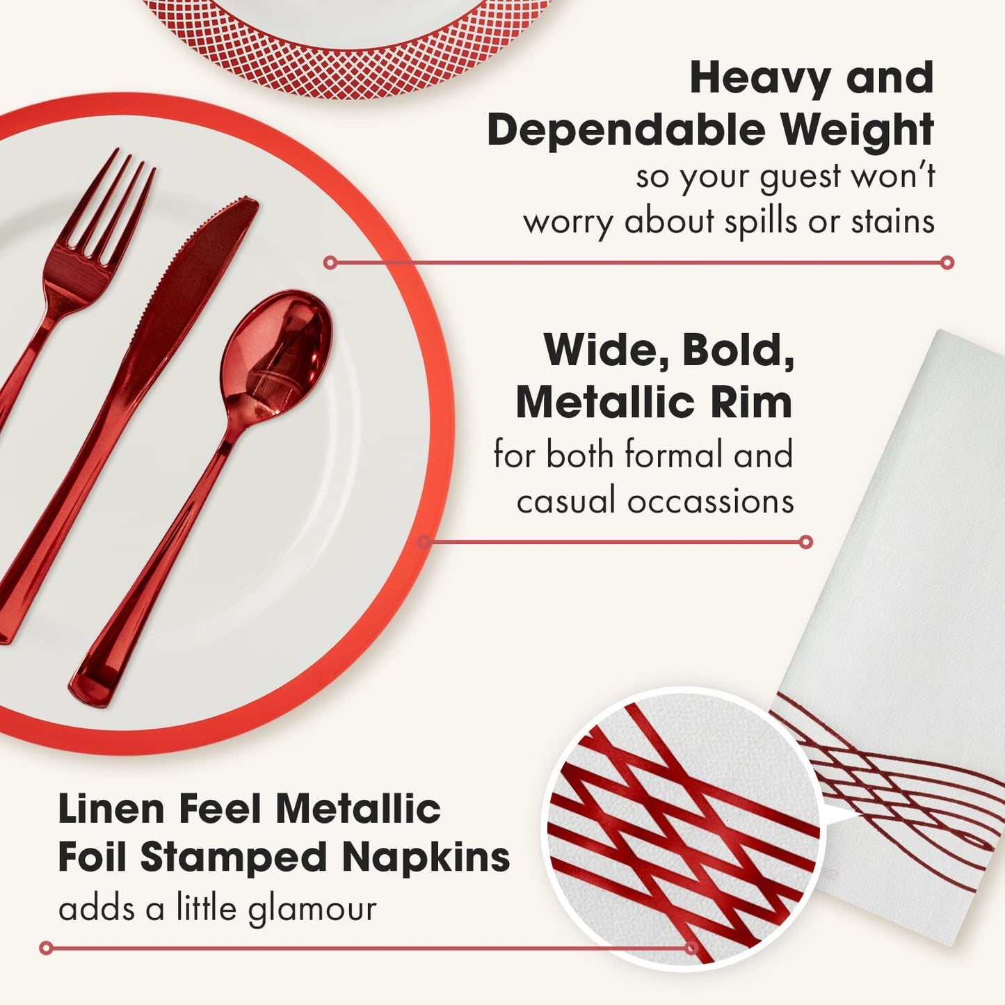 White and Red Disposable Dinnerware Set