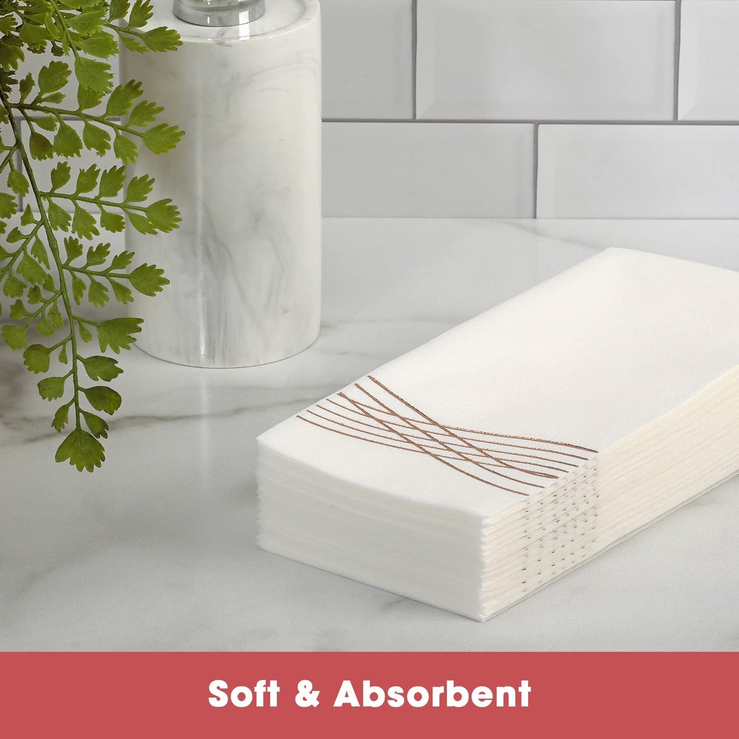 Rose Gold Fancy Paper Napkins, Perfect Disposable Guest Hand Towels for Bathrooms (8.5" x 4" Rose Gold Wavy 50 Pack)