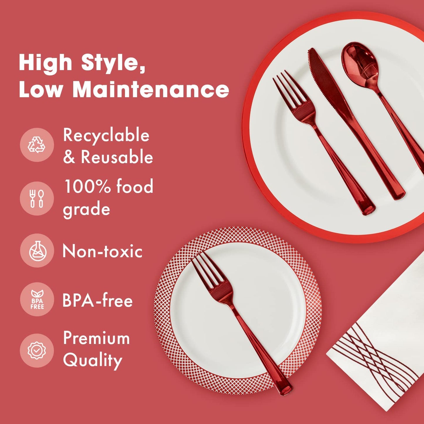 White and Red Disposable Dinnerware Set