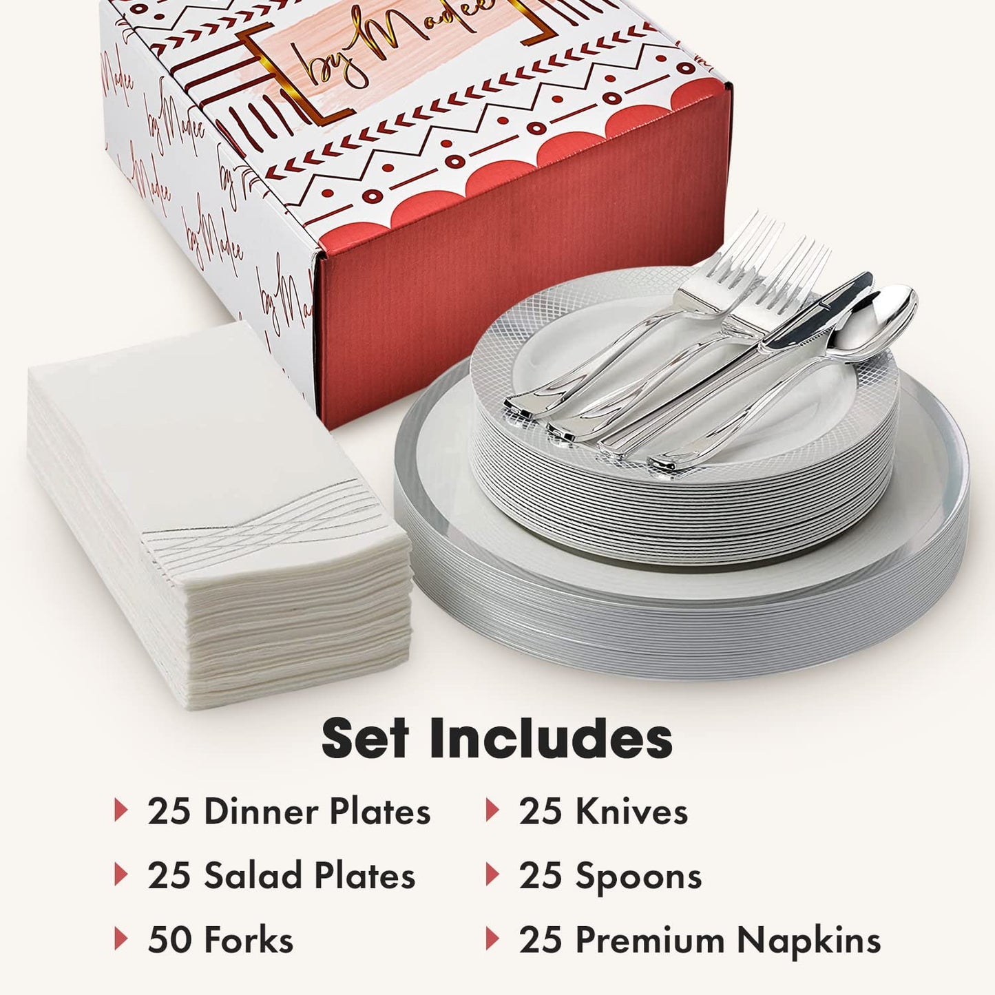 Elegant White and Silver Rimmed Disposable Party Set