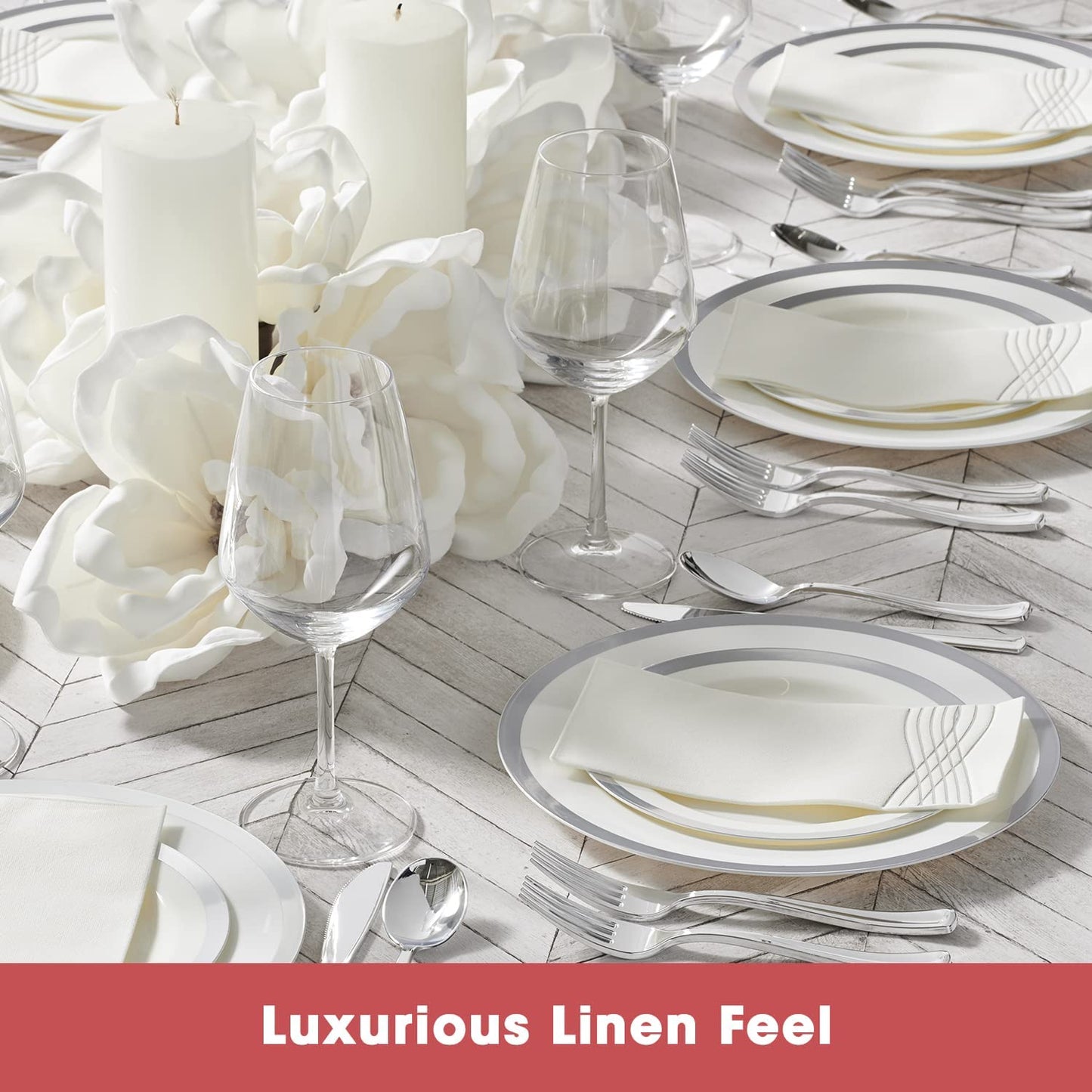 Silver Party Napkins or Disposable Hand Towels (50 Pack)