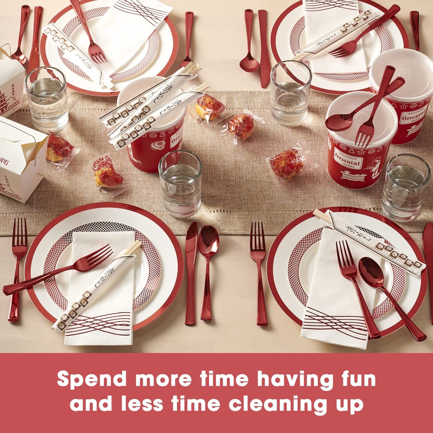 White and Red Disposable Dinnerware Set