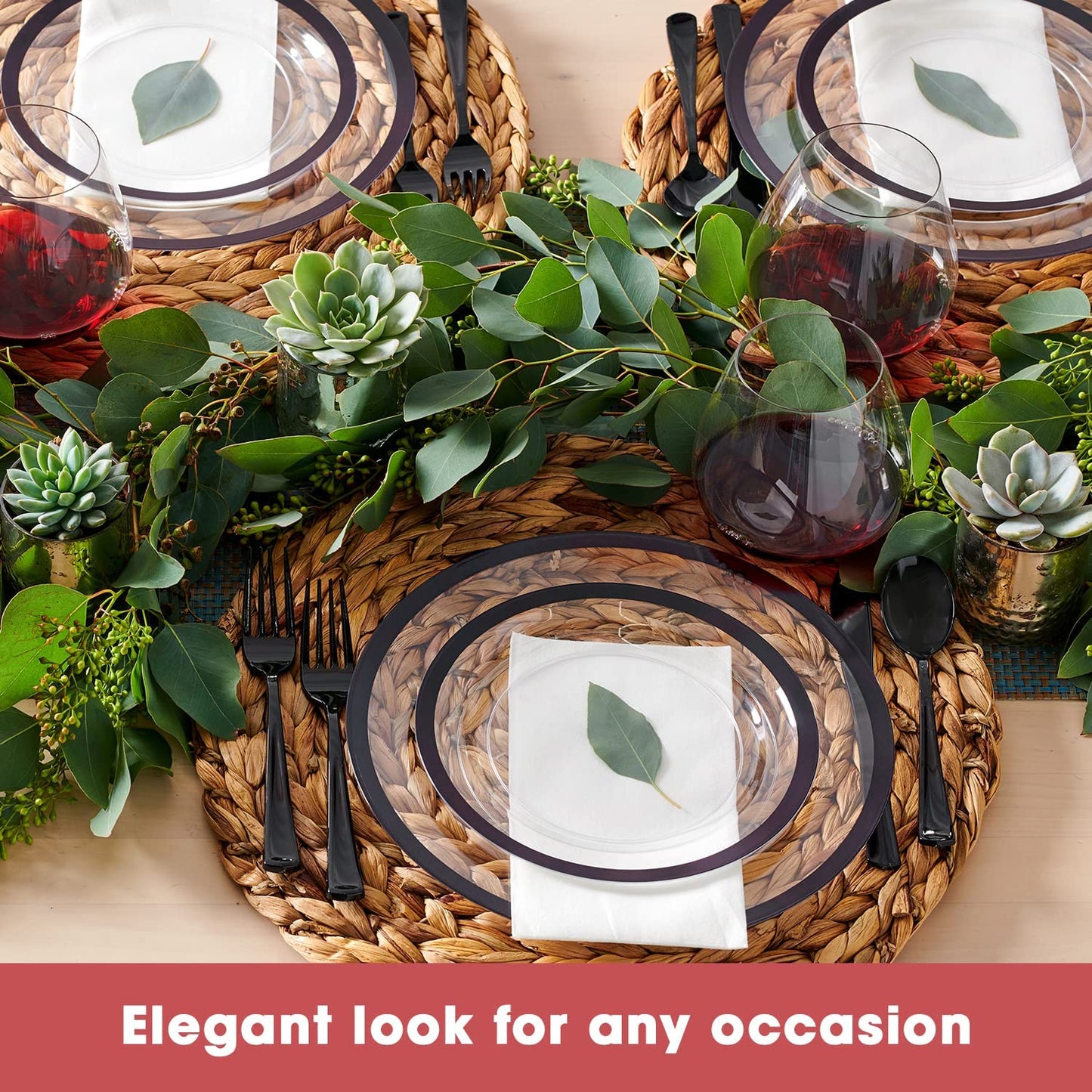 Transparant Clear Black Disposable Dinnerware Set