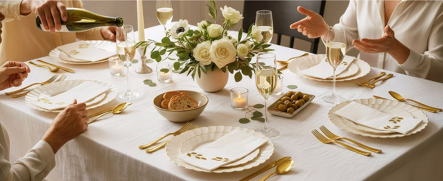 Ivory scalloped plates table setting