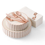 Ivory Rose Gold Scalloped 175-Piece Set (25 Guests)