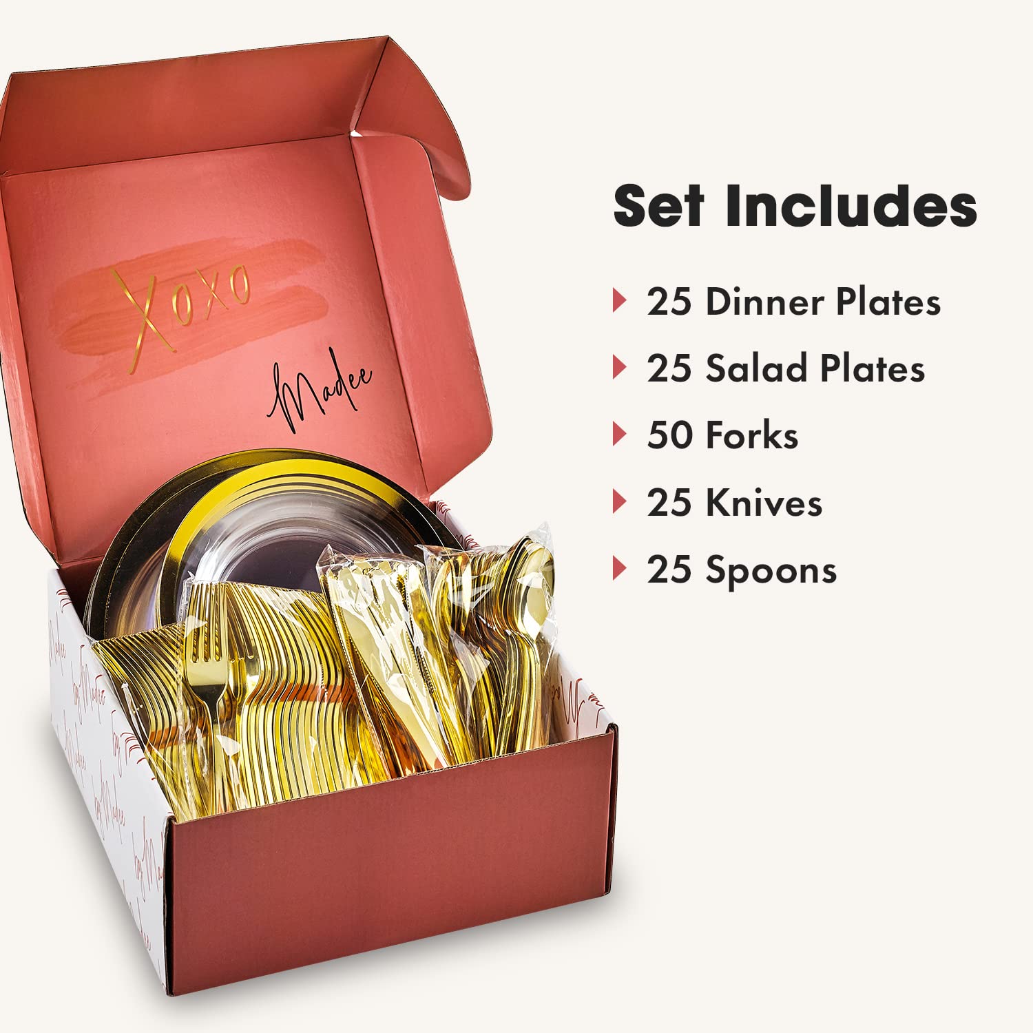 By Madee HEAVYWEIGHT 150 Pcs Clear Plates Disposable Plastic Plates for Party | Disposable Plastic Plates and Silverware Set 25 Guests | High End Disposable Plates | Gift of 3D Butterflies