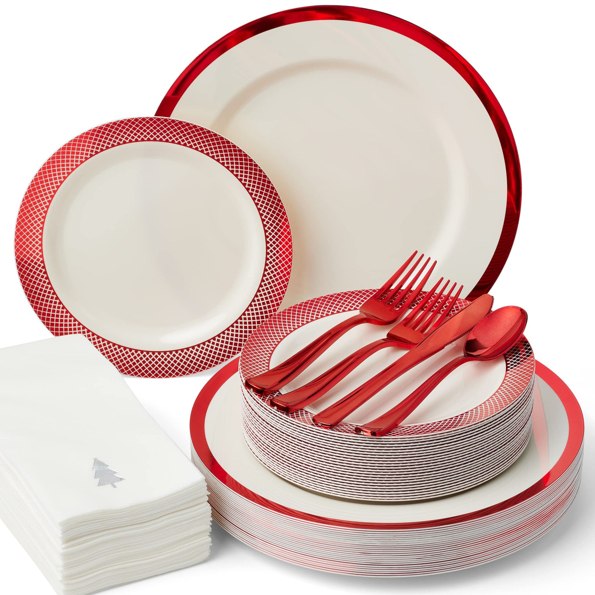 Ivory and red Christmas 175-piece dinnerware set