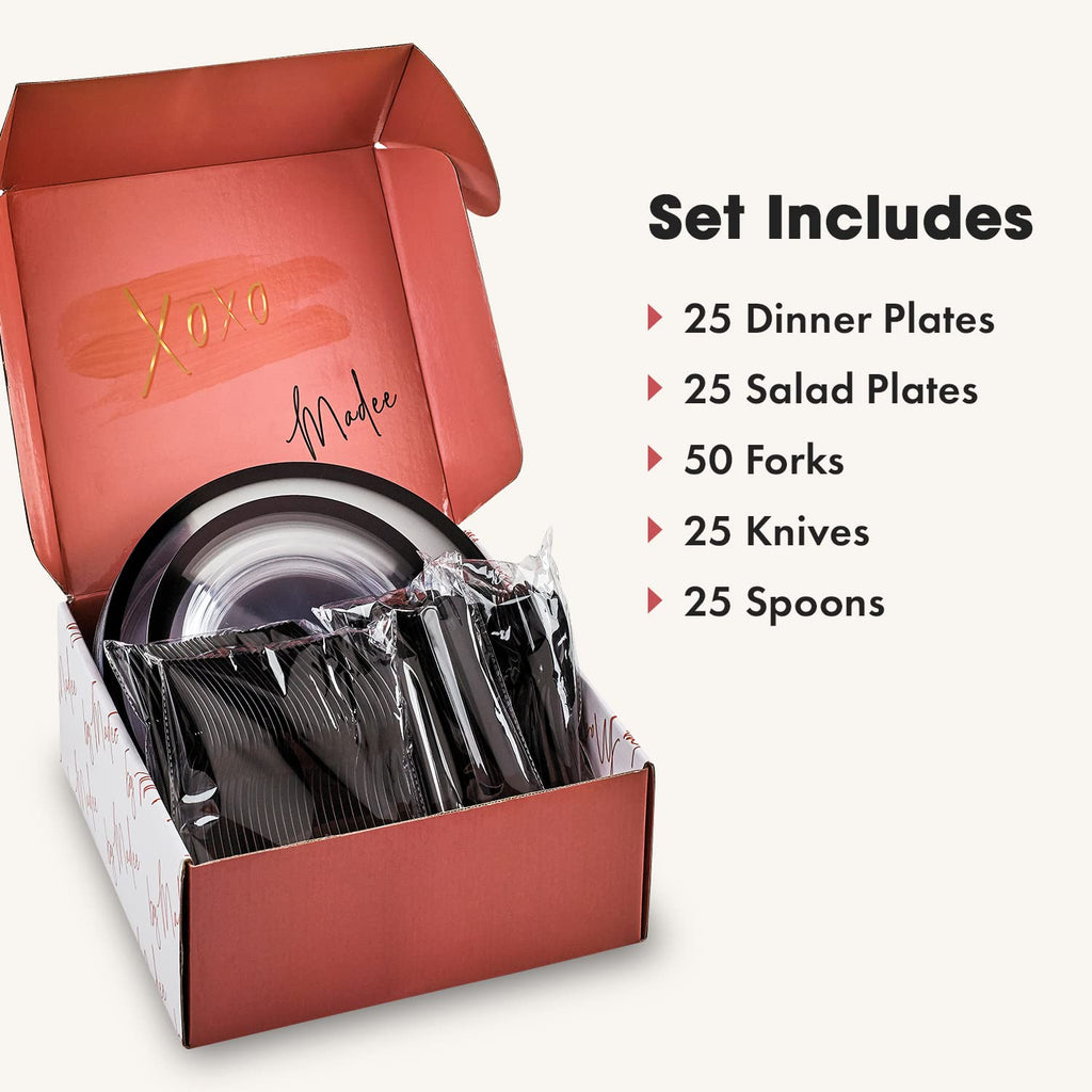 By Madee HEAVYWEIGHT 150 Pcs Clear Plates Disposable Plastic Plates for Party | Disposable Plastic Plates and Silverware Set 25 Guests | High End Disposable Plates | Gift of 3D Butterflies