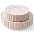 By Madee HEAVYWEIGHT 60 Pc Ivory Scalloped Plastic Plates with Rose Gold Trim | 30 Dinner & 30 Dessert Plates | Perfect for Weddings Bridal Showers or Any Special Moments