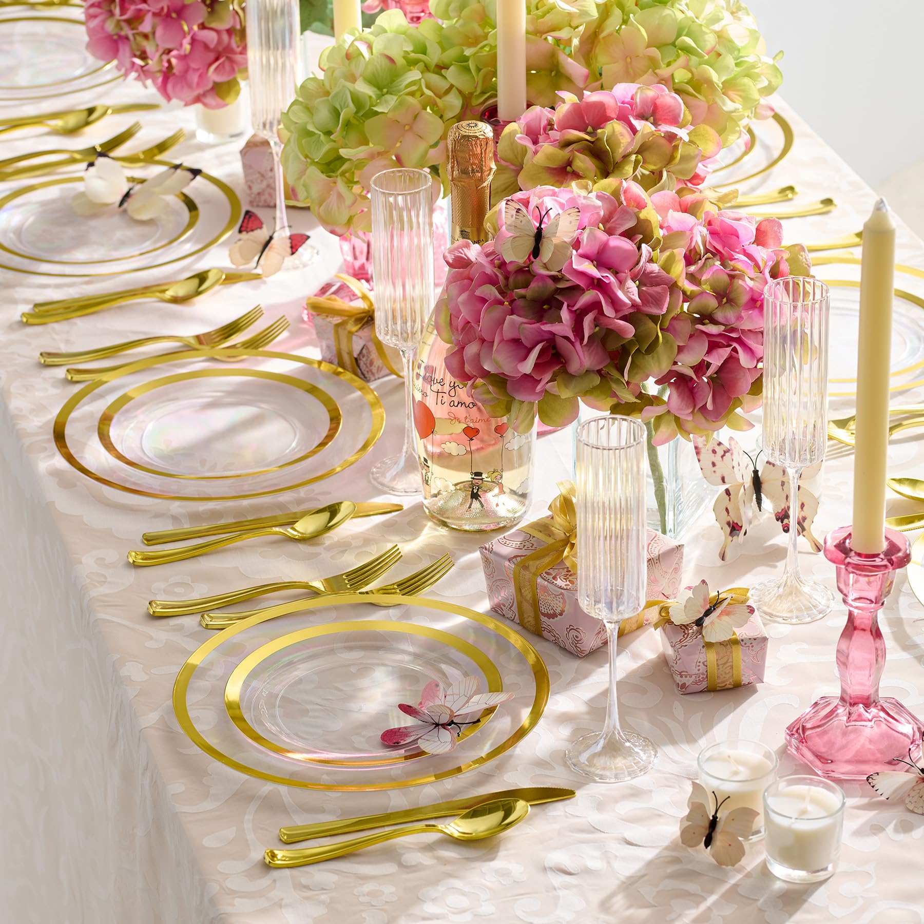 By Madee HEAVYWEIGHT 150 Pcs Clear Plates Disposable Plastic Plates for Party | Disposable Plastic Plates and Silverware Set 25 Guests | High End Disposable Plates | Gift of 3D Butterflies