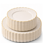 Ivory Gold Scalloped Plates – 60 Pc (30 Guests)