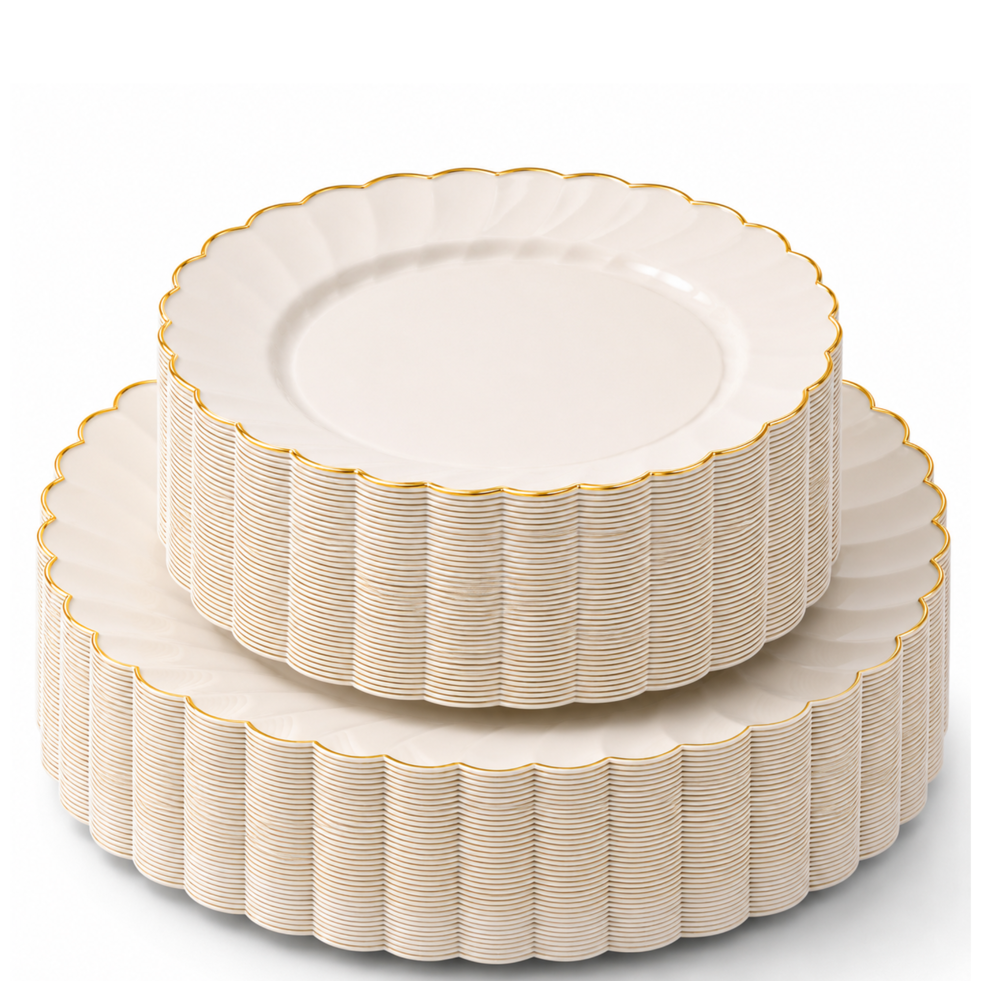 Ivory Gold Scalloped Plates – 60 Pc (30 Guests)
