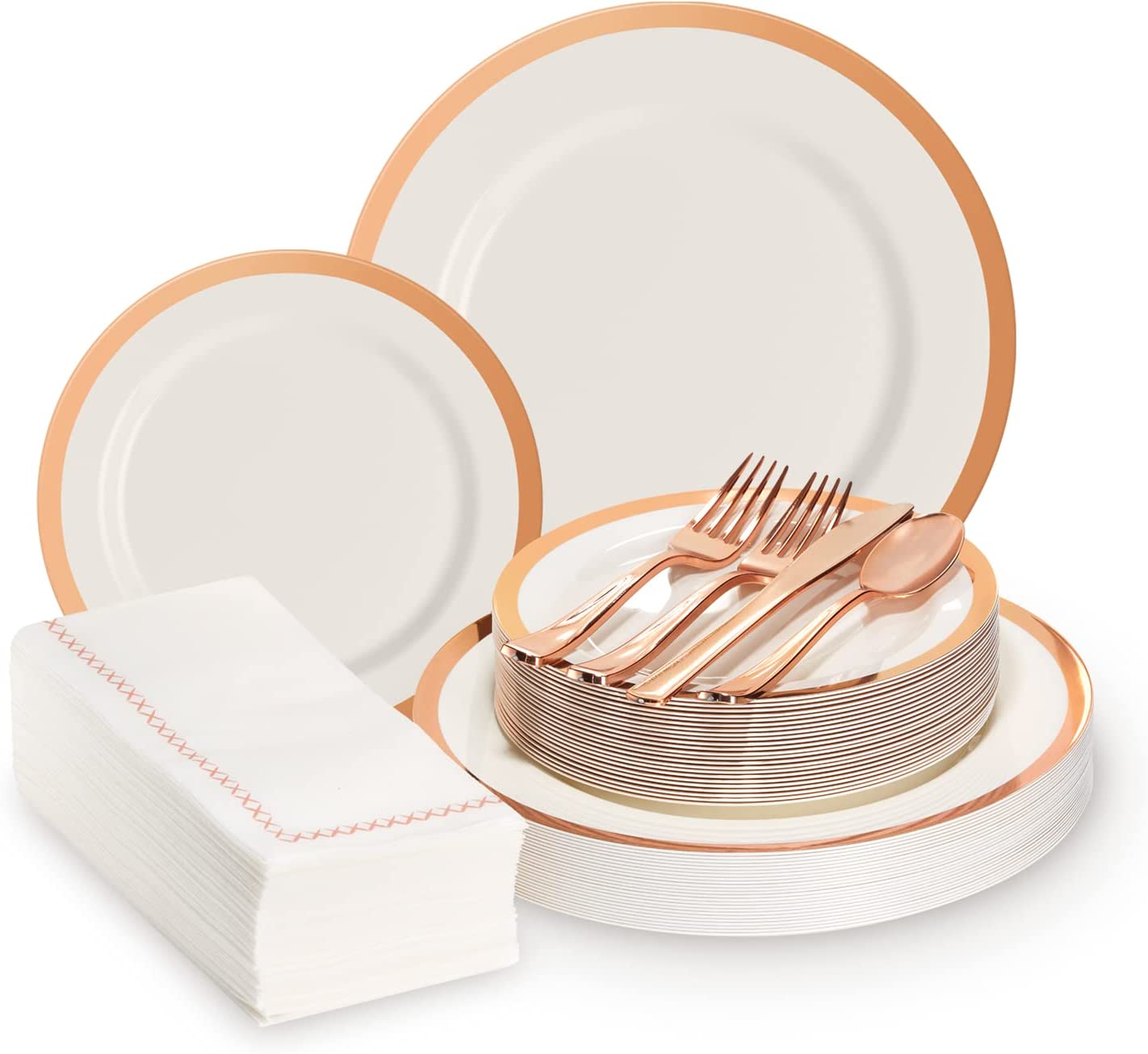 BY MADEE: Rose Gold Plastic Plates Disposable Dinnerware Set for 25 Guests