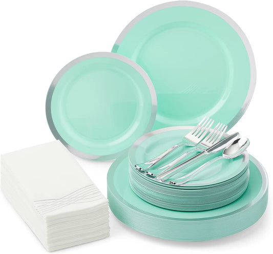 Tiff Blue Disposable Dinnerware Set - 175 Pcs for 25 Guests