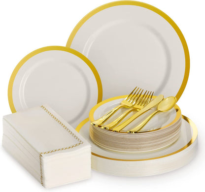 175 Piece Gold Disposable Dinnerware Set 25 Guest