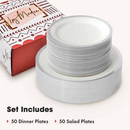60 PCS Rimmed Tiffany Blue Plastic Plates - 30 Dinner Plates & 30 Salad or Dessert Plates
