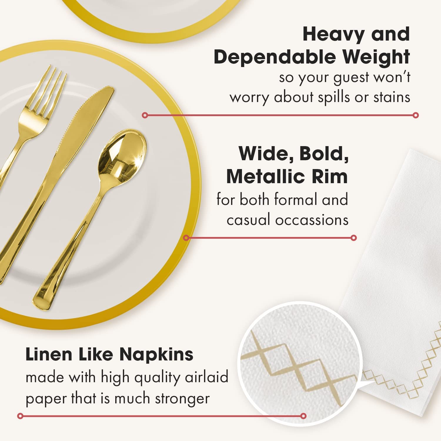 JL Prime 50 Piece Gold Plastic Plates for 25 Guests, Reusable Disposable  Plastic Plates for Party and Wedding with 25 Dinner Plates & 25 Salad Plates