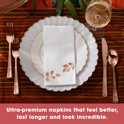 Rose Gold Leaf Fancy Disposable Napkins - Perfect Disposable Hand Towels for Bathroom (50 Pack)