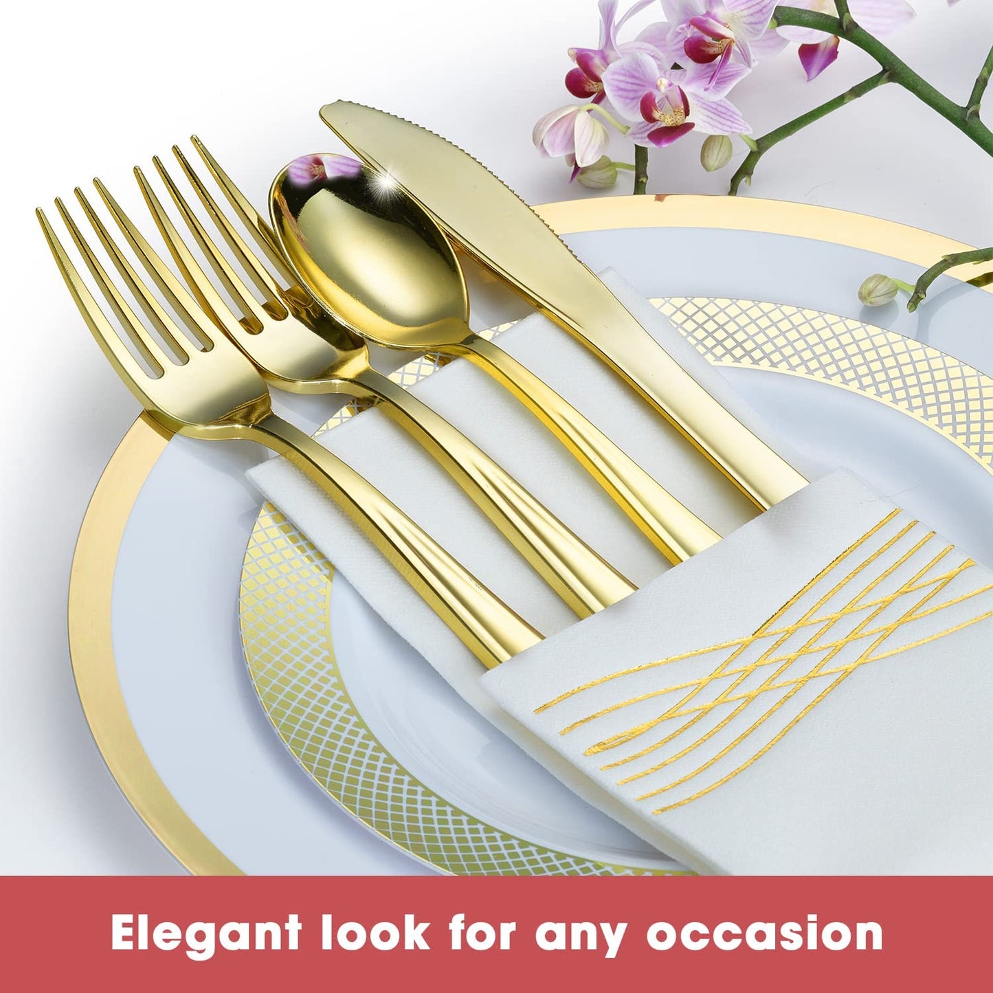 Elegant, White and Gold Rimmed Disposable Party Set