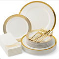 By Madee 175 Pc White and Gold Plastic Plates