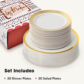 100 PCS Plates for Party - 50 Dinner Plates & 50 Salad Dessert Plates