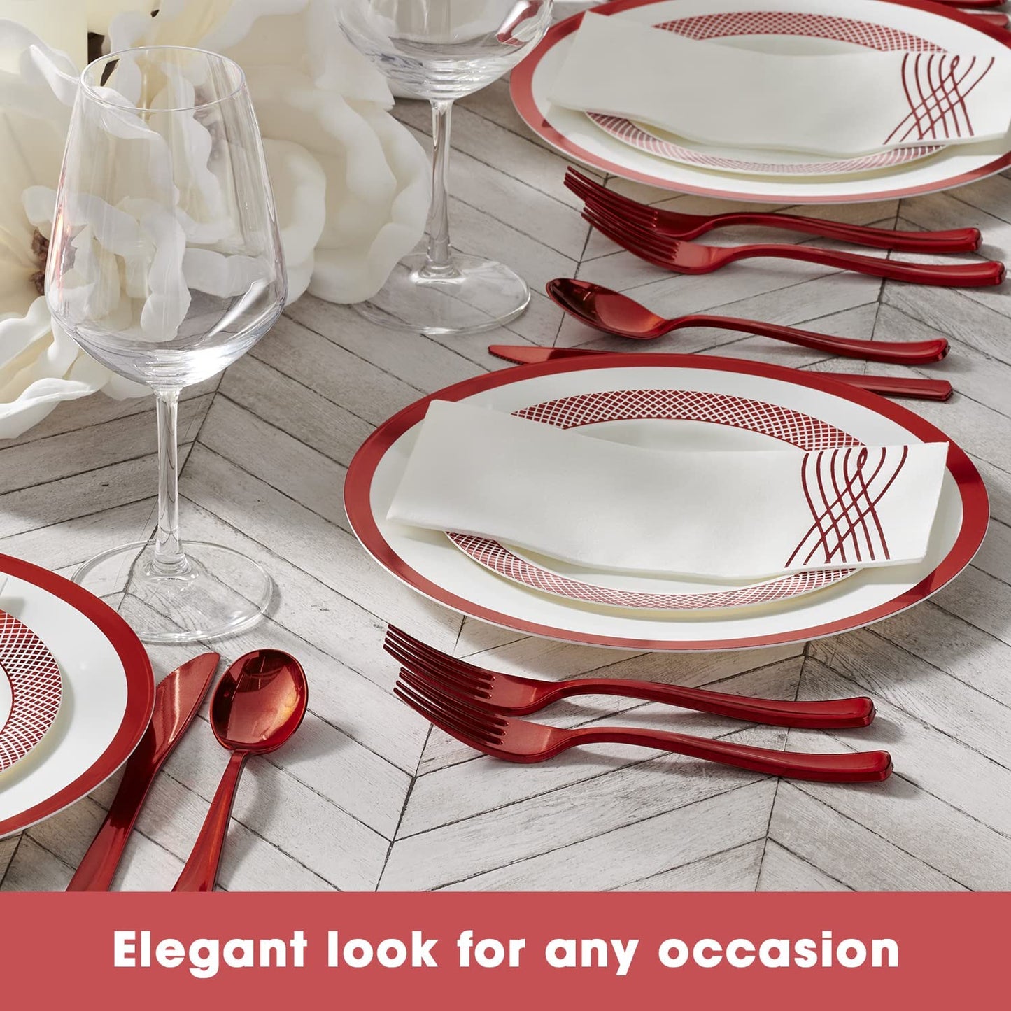 White and Red Disposable Dinnerware Set