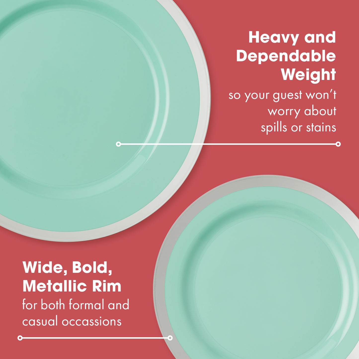 100 PCS Rimmed Tiffany Blue Plastic Plates - 50 Dinner Plates & 50 Salad or Dessert Plates