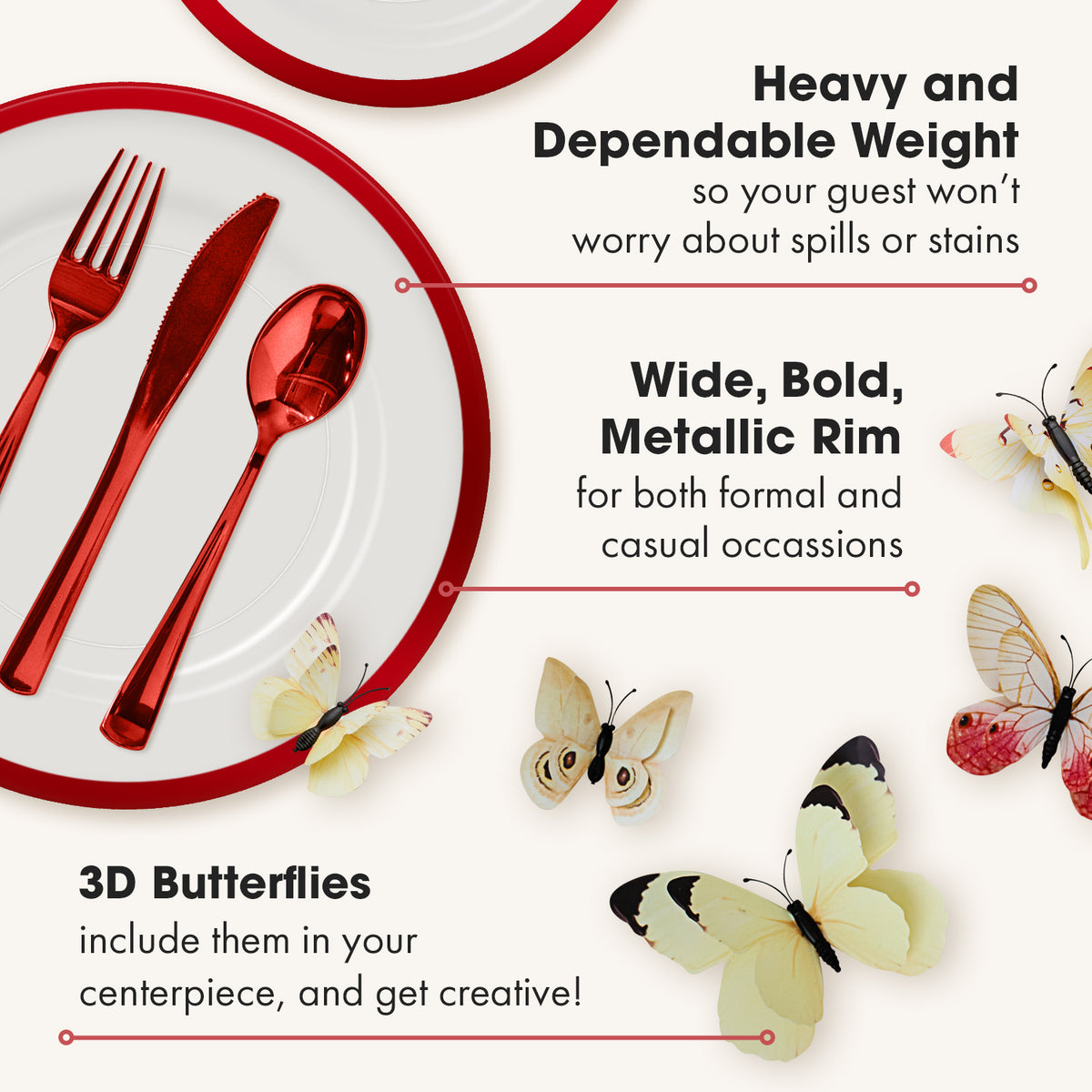 Features of clear red heavyweight disposable dinnerware