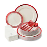 Ivory & Red Christmas 175-Piece Dinnerware Set (25 Guests)