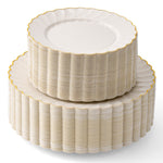 Ivory Gold Scalloped Plates – 100 Pc (50 Guests)