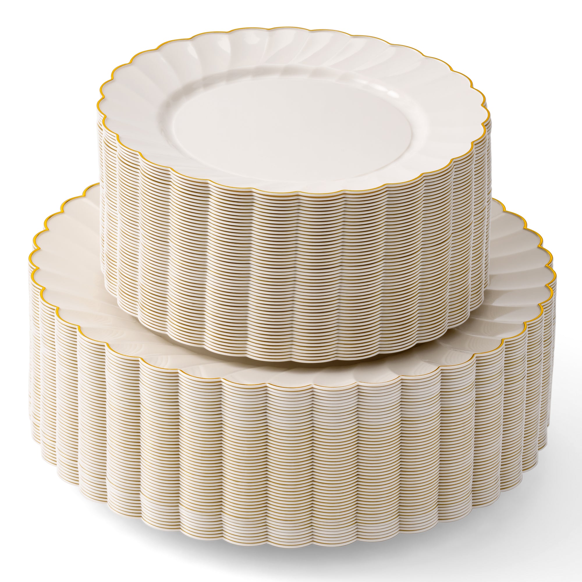Ivory Gold Scalloped Plates – 100 Pc (50 Guests)