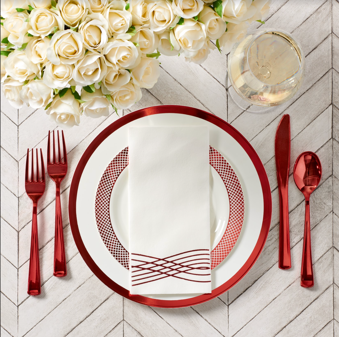 Red 175-Piece Dinnerware Set (25 Guests)