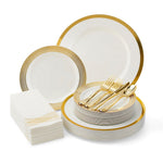 White gold 175-piece disposable dinnerware set for 25