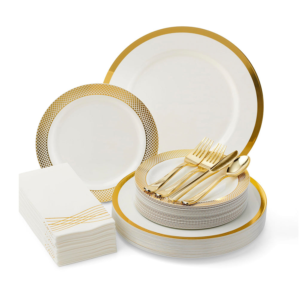 White & Gold 175-Piece Dinnerware Set (25 Guests)