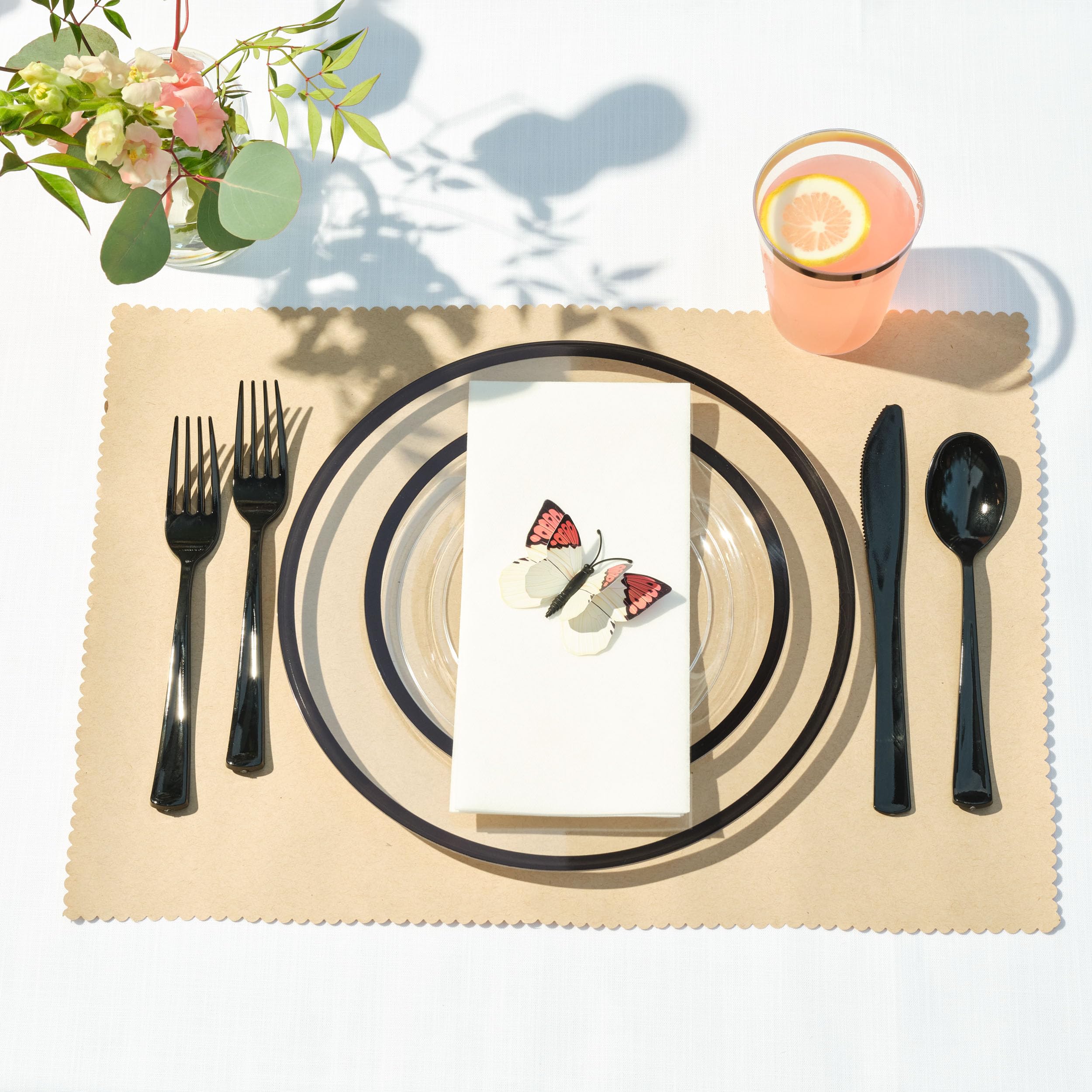 By Madee HEAVYWEIGHT 150 Pcs Clear Plates Disposable Plastic Plates for Party | Disposable Plastic Plates and Silverware Set 25 Guests | High End Disposable Plates | Gift of 3D Butterflies