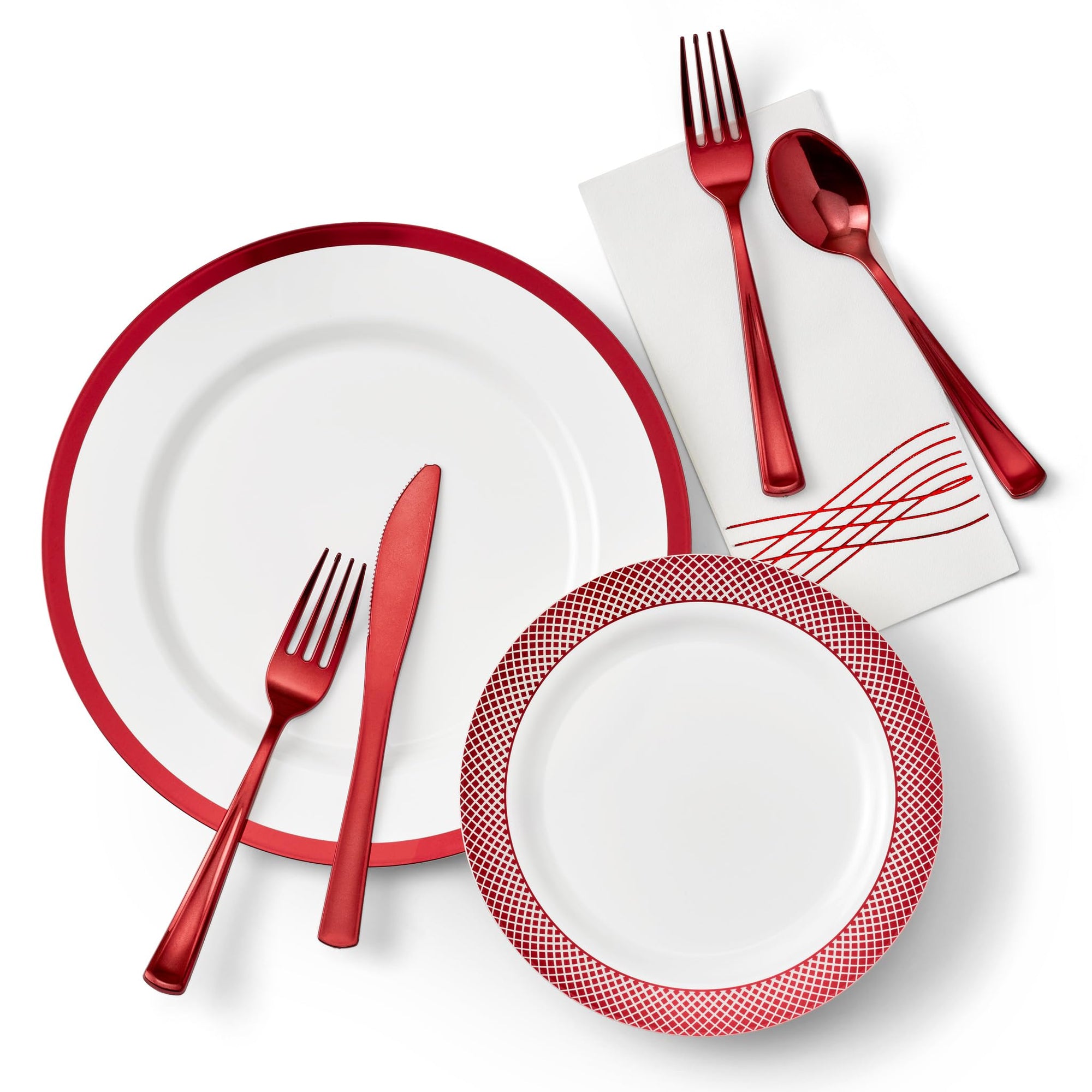 Red 175-piece dinnerware set