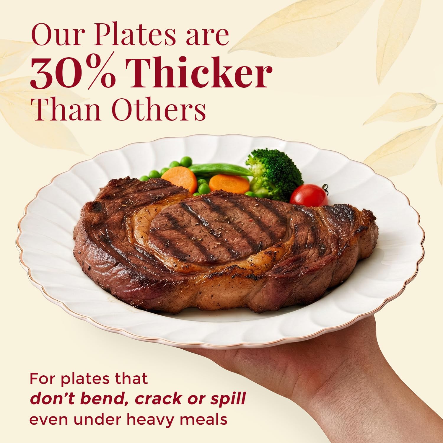 By Madee HEAVYWEIGHT Fancy Disposable Dinnerware Set – 175-Piece Ivory and Scalloped Rose Gold Disposable Plates, Cutlery & Linen-Feel Napkins, Elegant Nice for Weddings & Party (25 Guests)