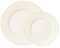 By Madee HEAVYWEIGHT 100 Pc Fancy Disposable Plates Set | Ivory Scalloped Premium Disposable Plates with Rose Gold Trim | 50 Dinner Plates & 50 Dessert Wedding Shower Party