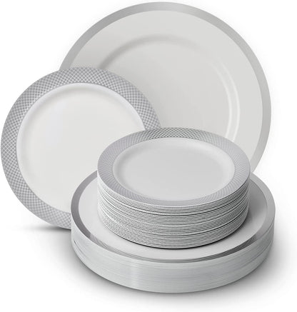 60 PCS Rose Gold Plastic Plates - 30 Dinner Plates & 30 Salad or Dessert Plates with Grid Design