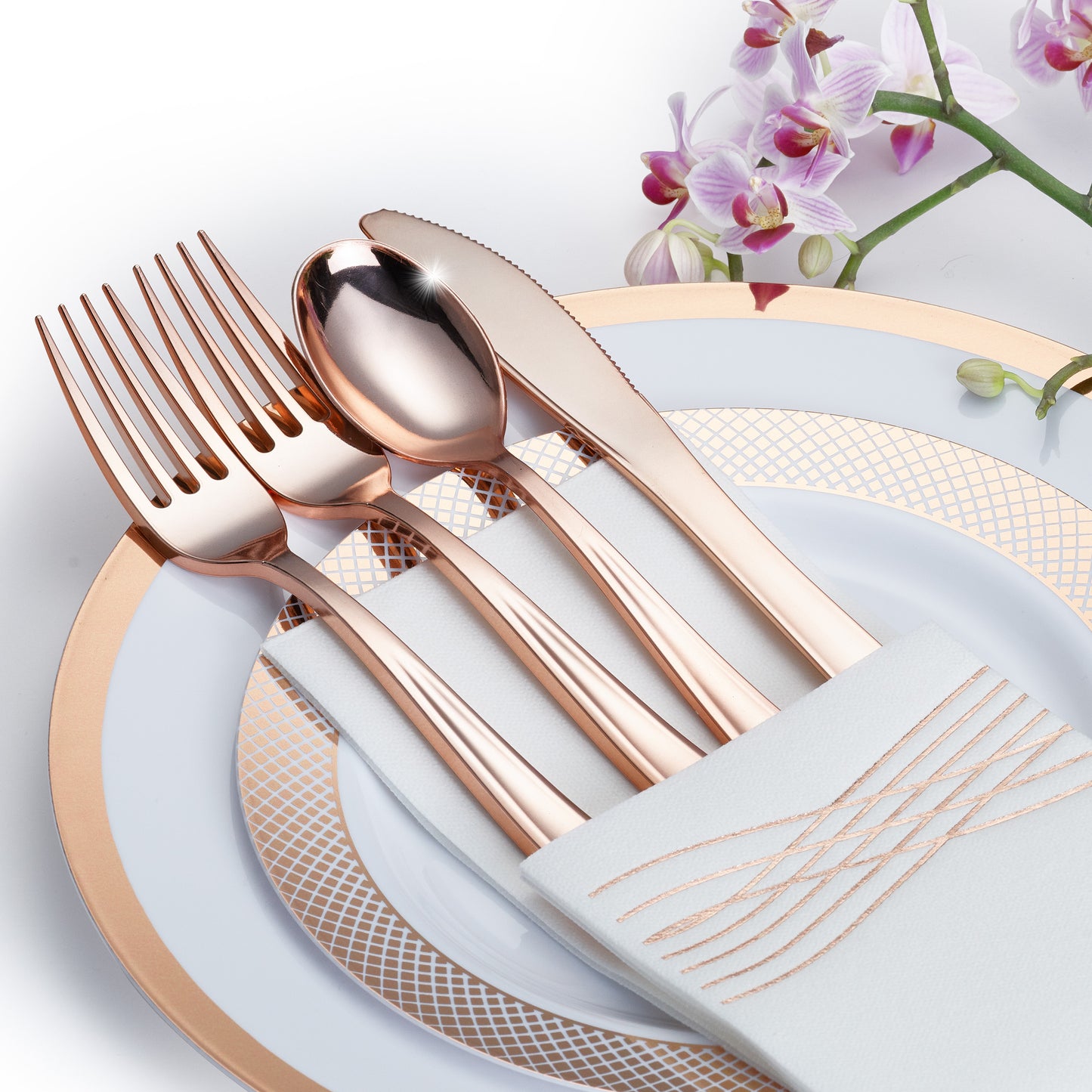 Rose Gold Wavy Design, Linen-Feel Disposable Guest & Party Napkins (50 Count)