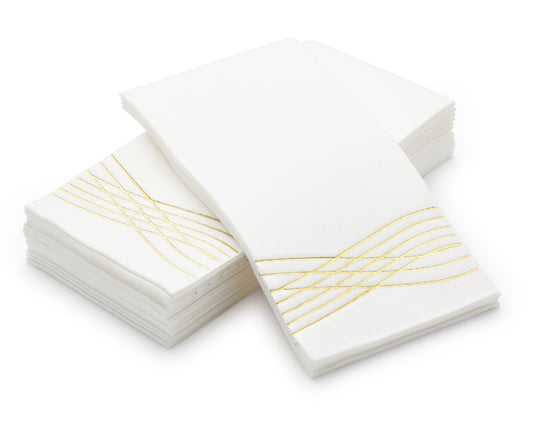 Gold Wavy Design, Linen-Feel Disposable Guest & Party Napkins (50 Count)