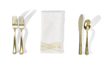 Gold Wavy Design, Linen-Feel Disposable Guest & Party Napkins (50 Count)