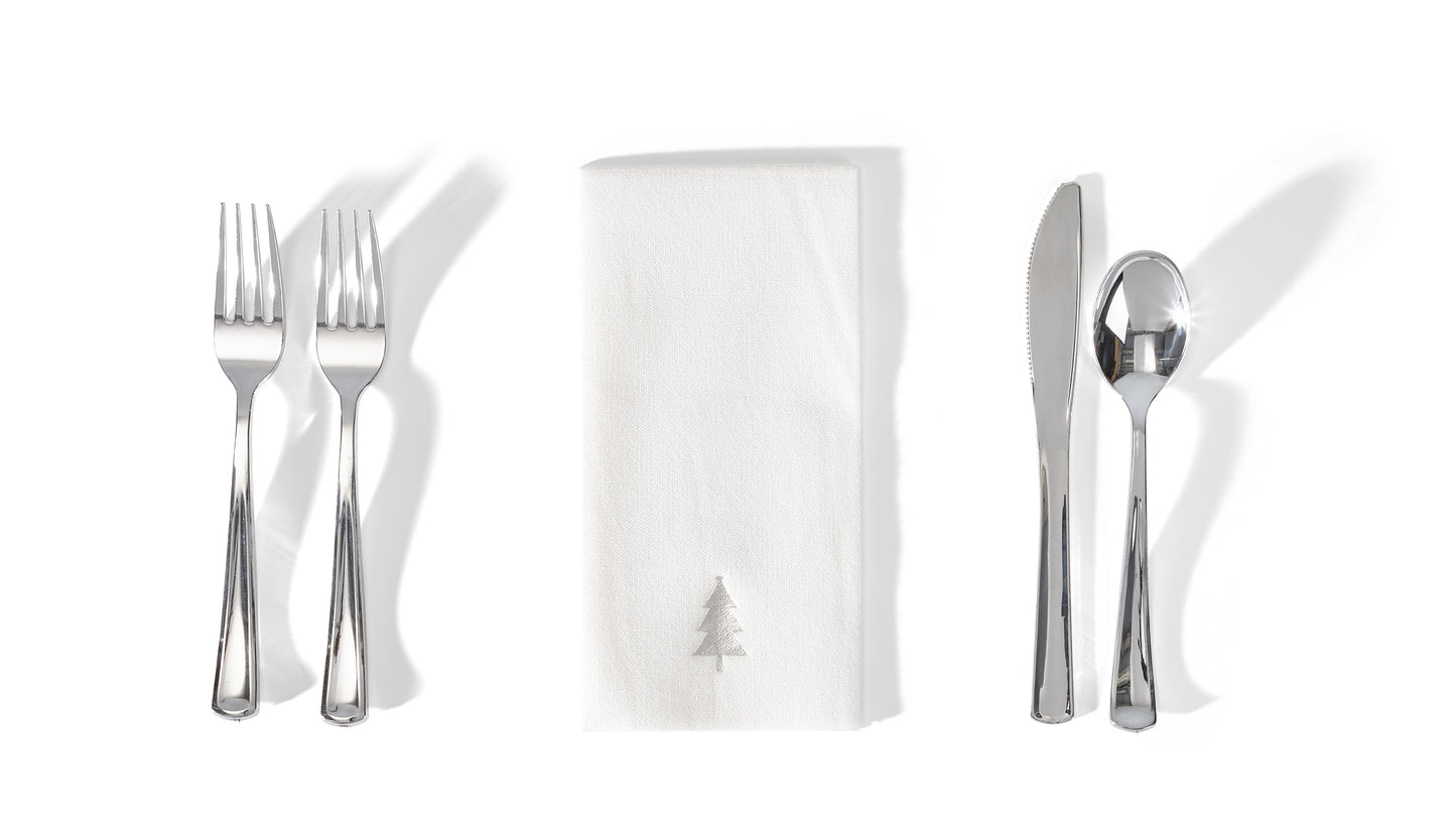 Silver Christmas Tree Design, Linen-Feel Disposable Guest & Party Napkins (50 Count)